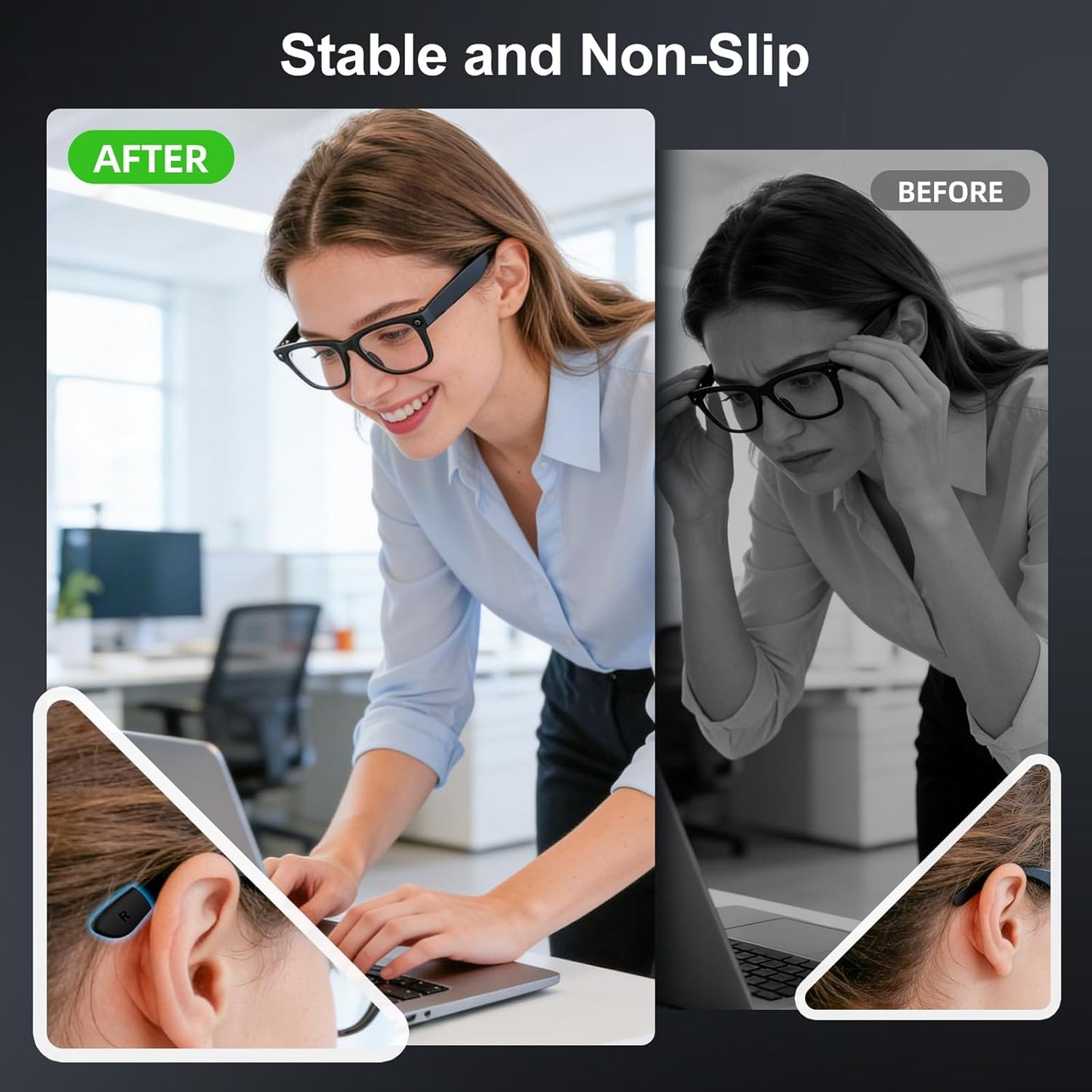 Eyeglass Ear Grip Compatible with Ray Ban Meta(Gen 1 & 2) Wayfarer/Skyler/Headliner/Blazer/Scriber Smart Glasses Accessories,Anti-Slip Silicone Ear Cushion Grippers for Meta Gen 2 Smart Glasses