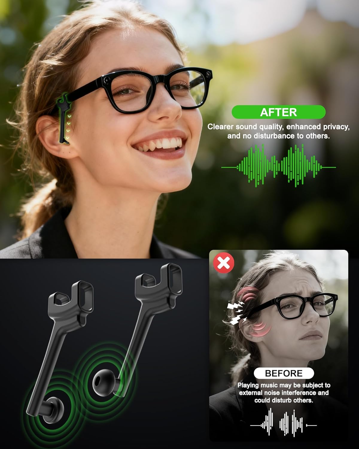 Voice Privacy Ear Tips for RayBan Meta Glasses Gen 1/Gen2 Wayfarer/Skyler/Headliner/Display Oakley HSTN Smart Glasses Increase Volume Sound Booster Accessories