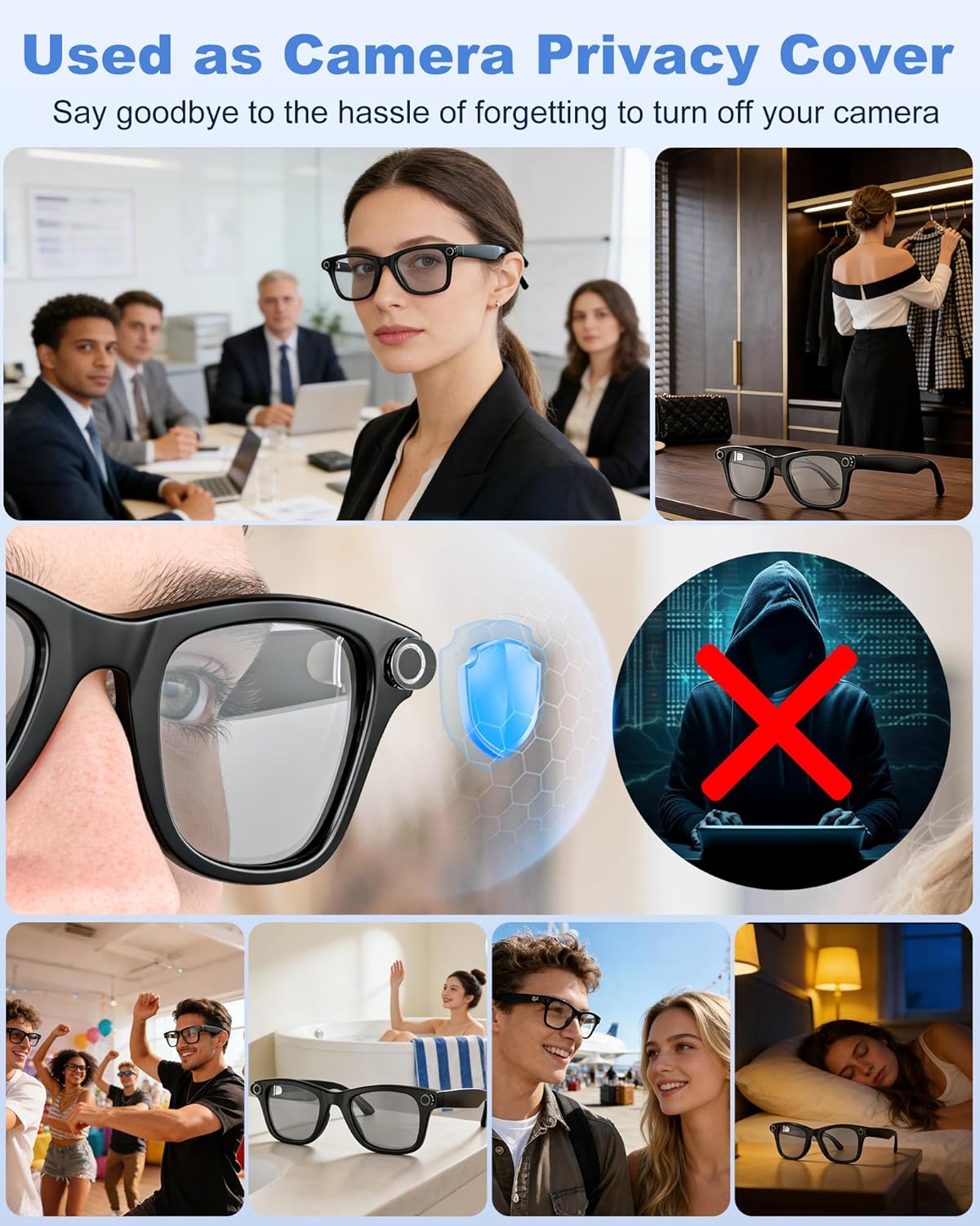 4Pcs 180°Rotating LED & Camera Privacy Light Cover Blocker Compatible with Ray Ban Meta(Gen 1 & 2) Wayfarer/Skyler/Headliner & Oakley Meta HSTN AI Smart Glasses Accessories, Translucent