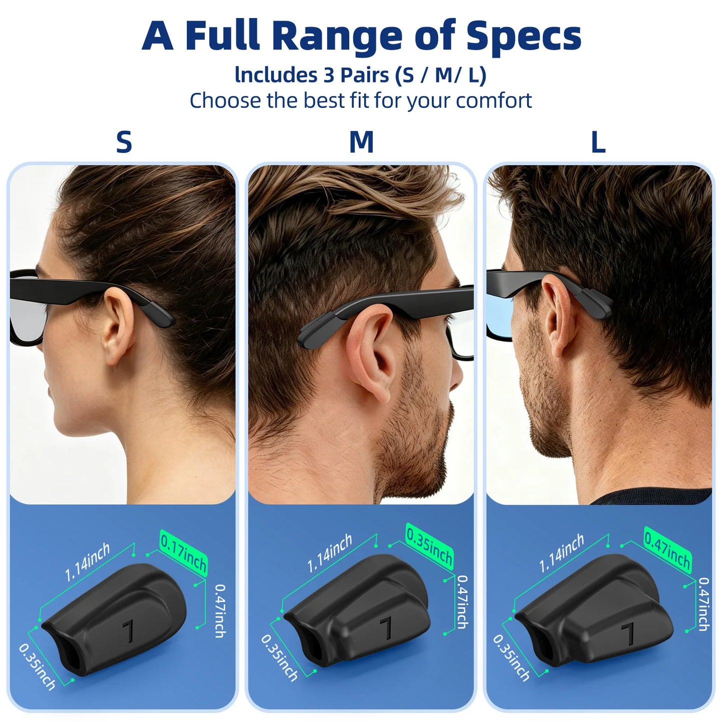 3 Sets Silicone Anti-Slip Eyeglass Ear Hooks Sports Anti-Fall Temple Grips End Tips For Ray-Ban Meta Wayfarer/Skyler/Headliner