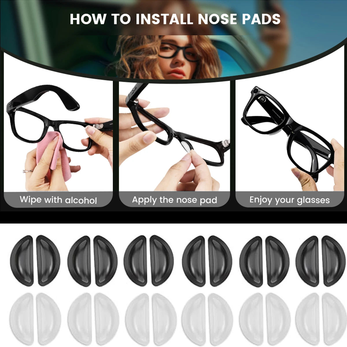 5pairs ANKNDO Nose Pads for Meta Ray-Ban Smart Glasses, Anti Slip Silicone Eyewear Cushions Adhesive Replacement for Sunglasses