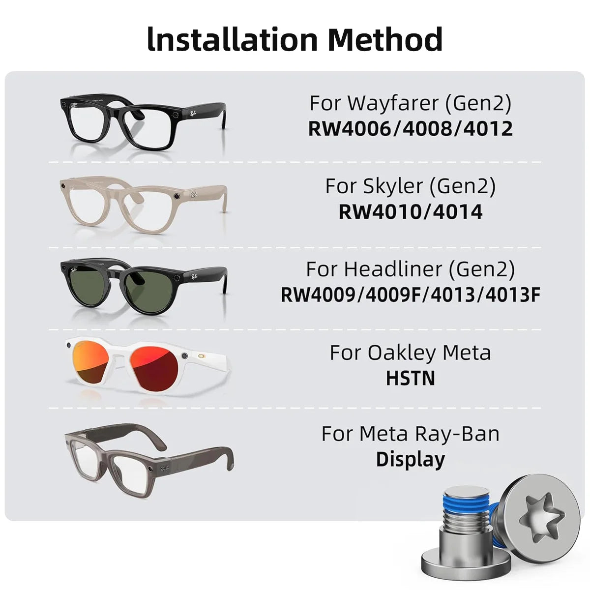 Screwdriver and Screw Set for Ray-Ban Meta Wayfarer/Skyler/Headliner Gen 2 & Oakley Meta HSTN Glasses Accessories